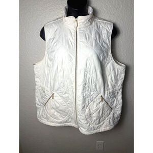 Talbots Woman 3X Cream Quilted Vest Gold Zippers Pockets Fleece Lined Winter